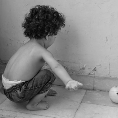 Cute little boy Shivaay sapra at home balcony during summer time, Sweet little boy photoshoot during day light, Little boy enjoying at home during photo shoot Black and White