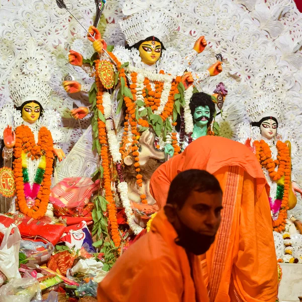 Kolkata India Septiembre 2021 Diosa Durga Con Mirada Tradicional Primer —  Fotos de Stock