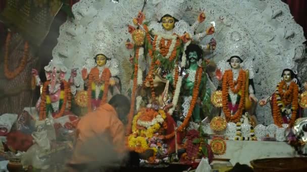 Καλκούτα Ινδία Σεπτεμβρίου 2023 Θεά Durga Παραδοσιακή Εμφάνιση Κοντινή Θέα — Αρχείο Βίντεο