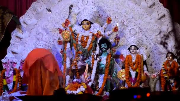 Καλκούτα Ινδία Σεπτεμβρίου 2023 Θεά Durga Παραδοσιακή Εμφάνιση Κοντινή Θέα — Αρχείο Βίντεο