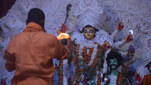 Calcutta India Settembre Dea Durga Con Sguardo Tradizionale Primo Piano — Video Stock