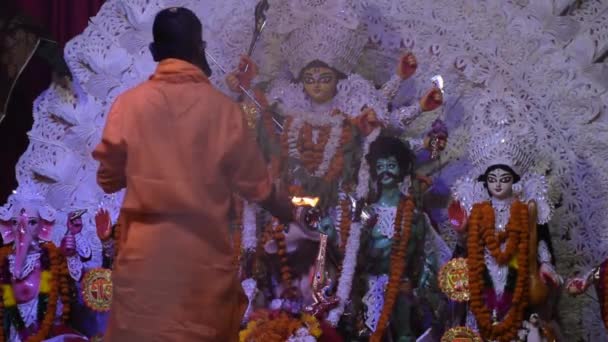 Kolkata Inde Septembre 2023 Déesse Durga Avec Regard Traditionnel Gros — Video