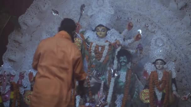 Kalkuta Indie Września 2023 Bogini Durga Tradycyjnym Spojrzeniem Bliska South — Wideo stockowe
