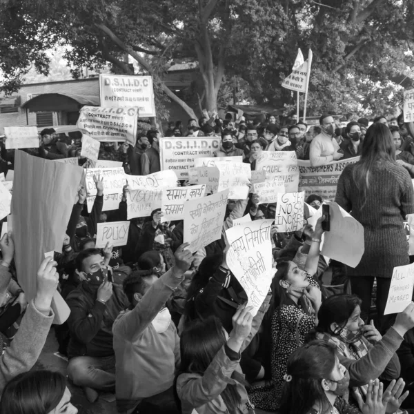 Delhi Indien Dezember 2021 Delhi Vertragliche Gastlehrer Mit Plakaten Fahnen — Stockfoto