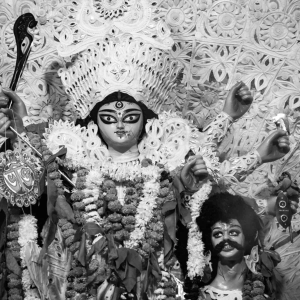 Bogini Durga Tradycyjnym Spojrzeniem Bliska South Kalkuta Durga Puja Durga — Zdjęcie stockowe