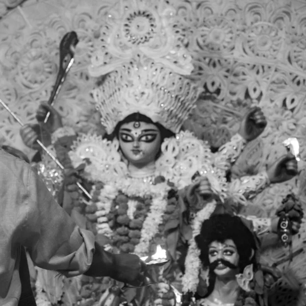 Déesse Durga Avec Regard Traditionnel Vue Rapprochée Puja Durga Kolkata — Photo