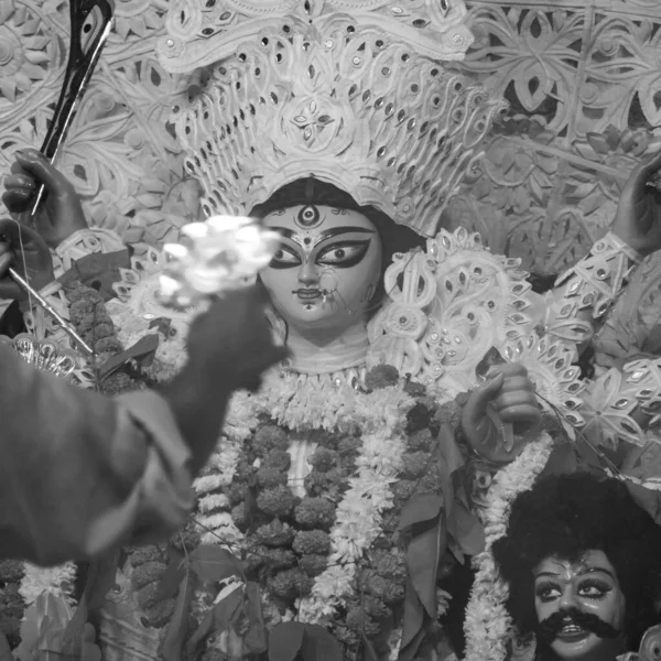 Goddess Durga Traditional Look Close View South Kolkata Durga Puja — Stock Photo, Image