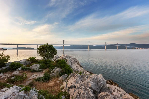 Bridge Sea Island Peljesac Croatia Calm Sea Level Beautiful White — Stock Photo, Image