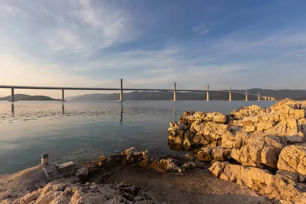 Bridge Sea Island Peljesac Croatia Calm Sea Level Beautiful White — Stock Photo, Image