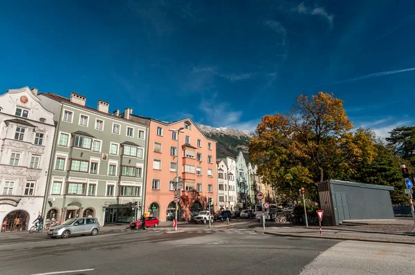 Innsbruck Tyrol Austria Colorful Houses River Inn Sunny Day Blue — Stock Photo, Image