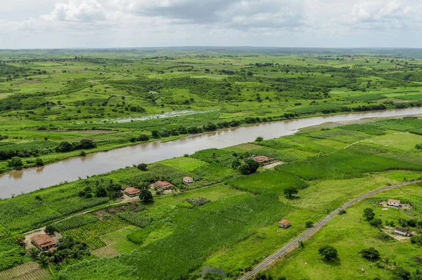 2 Temmuz 2008 'de Brezilya, Paraiba, Sobrado' daki Paraiba Nehri 'nin ırmak ormanını ilerletir ve temizler. Hava görünümü.