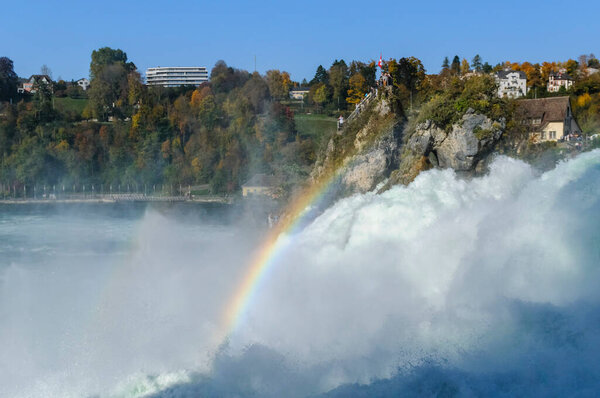 Rhine Falls or Rheinfall is the largest waterfall in Europe Schaffhausen, Switzerland on October 21, 2012. — Stock Image Rhine Falls Rheinfall Largest Waterfall Europe Schaffhausen Switzerland October 2012 Royalty Free Stock Photos