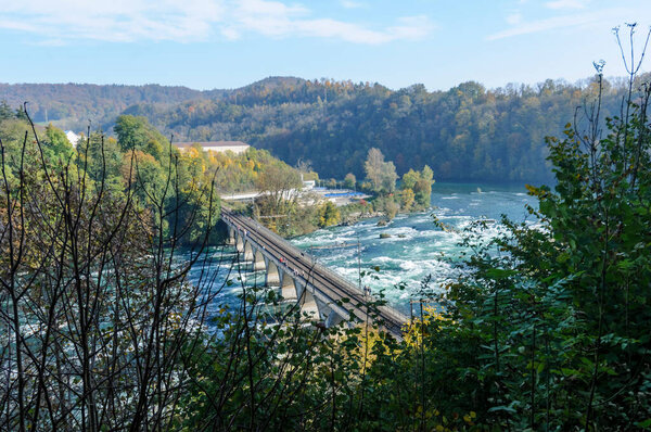 Rhine Falls or Rheinfall is the largest waterfall in Europe Schaffhausen, Switzerland on October 21, 2012. — Stock Image Rhine Falls Rheinfall Largest Waterfall Europe Schaffhausen Switzerland October 2012 Royalty Free Stock Images