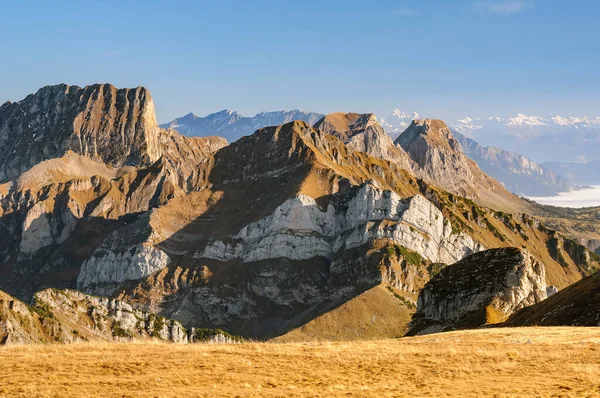 Die Schweizer Alpen Vom Gipfel Chaserrugg Schweiz Oktober 2012 lizenzfreie Stockfotos