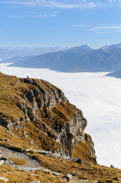 Swiss Alps mountain range seen from the peak Chaserrugg, Switzerland on October 24, 2012. — Stock Image Swiss Alps Mountain Range Seen Peak Chaserrugg Switzerland October 2012 Royalty Free Stock Images