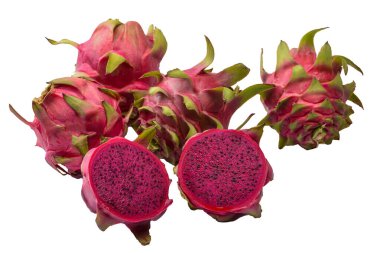 Beyaz arkaplanda Pitayas meyveleri.