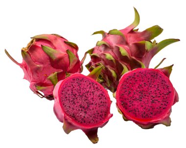 Beyaz arkaplanda Pitayas meyveleri.