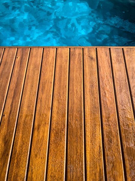 Wooden deck by the pool in close up for background. — Stock Image Wooden Deck Pool Close Background Royalty Free Stock Images