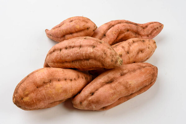 Sweet carrot potatoes isolated on white background. — Stock Image Sweet Carrot Potatoes Isolated White Background Royalty Free Stock Photos