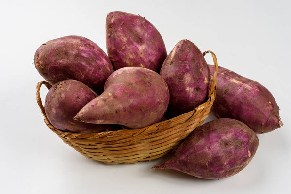 Sweet Potatoes Basket Isolated White Background Royalty Free Stock Images