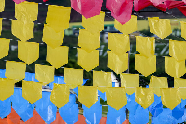 Saint John party colorful flags. Traditional festivities that take place in the month of June in the Northeast Region of Brazil. — Stock Image Saint John Party Colorful Flags Traditional Festivities Take Place Month Royalty Free Stock Images
