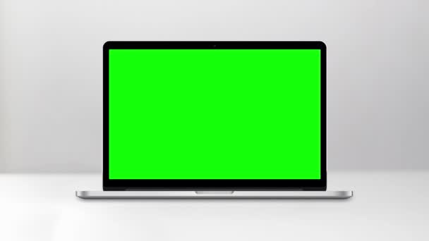 Laptop Zoom Makieta Zielonym Ekranem Izolowane Realistyczne Proste Tło Wysokiej — Wideo stockowe
