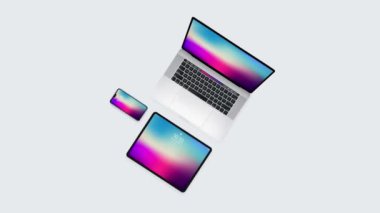 Devices Set Zoom In Laptop Mobile Tablet from top. High Quality 4K Footage