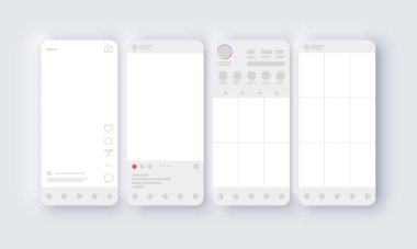 Sosyal medya için şablon ekran arayüzü uygulaması. Mockup Frame Tasarımı. Sosyal medya konsepti. Vektör İllüstrasyonu. EPS 10. Vektör İllüstrasyonu