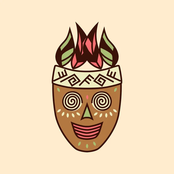 Masque Style Ethnique Sur Fond Jaune Motif Élégant Pour Textiles — Image vectorielle