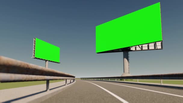 Representación Fooatge Valla Publicitaria Lado Carretera Cartelera Pantalla Verde — Vídeos de Stock