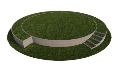 Çimen sahasında sahnenin görüntüsünü oluşturan 3ler. Sahne oluşturucu.