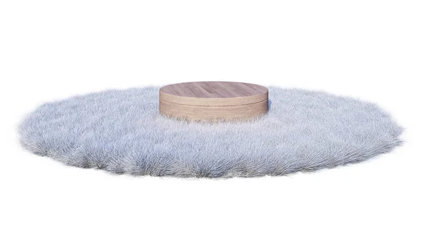 Rendering Image Wooden Product Display Place White Fur — Stockfoto