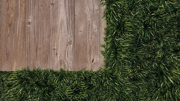 Rendering Image Wooden Plate Place Grass Field — ストック写真