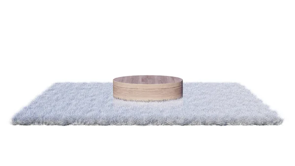Rendering Image Wooden Product Display Place White Fur — Zdjęcie stockowe