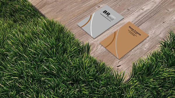Rendering Image Name Card Wooden Plate Place Grass Field — Stock fotografie