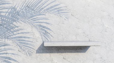 A 3d rendering image of white marble product display on white marble wall.