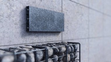 A 3d rendering image of metal blank sign on cracked concrete wall.