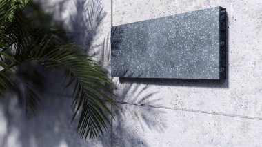 A 3d rendering image of metal blank sign on cracked concrete wall.