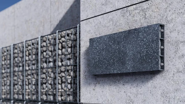 Rendering Image Metal Blank Sign Cracked Concrete Wall —  Fotos de Stock