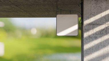 A 3d rendering image of sign on the concrete wall and wooden wall