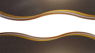 A 3d rendering image of gold and silver and bronze curved plate on steel plate.