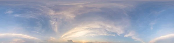 Sky panorama with Cirrus clouds in Seamless spherical equirectangular format. Full zenith for use in 3D graphics, game and editing aerial drone 360 degree panoramas for sky replacement