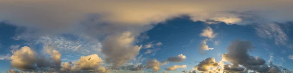 Sky panorama with Cirrus clouds in Seamless spherical equirectangular format. Full zenith for use in 3D graphics, game and editing aerial drone 360 degree panoramas for sky replacement