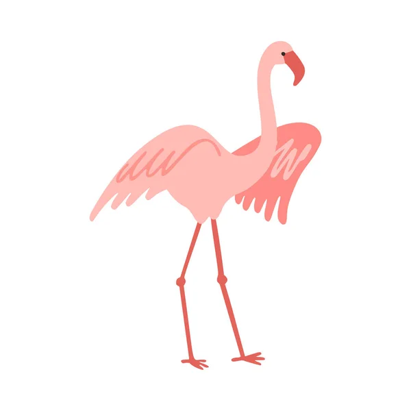 Стоїть милий блідо-рожевий фламінго відкриті крила Векторні ілюстрації — стоковий вектор