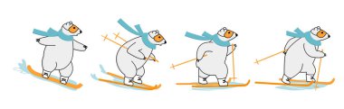 Kutup ayısı snowboard, yarış ve kros kayağı. Dışarıda kış sporu maskotu konsepti.