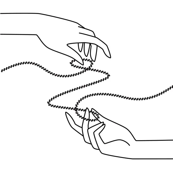ロープ糸の線画のループを保持手 — ストックベクタ