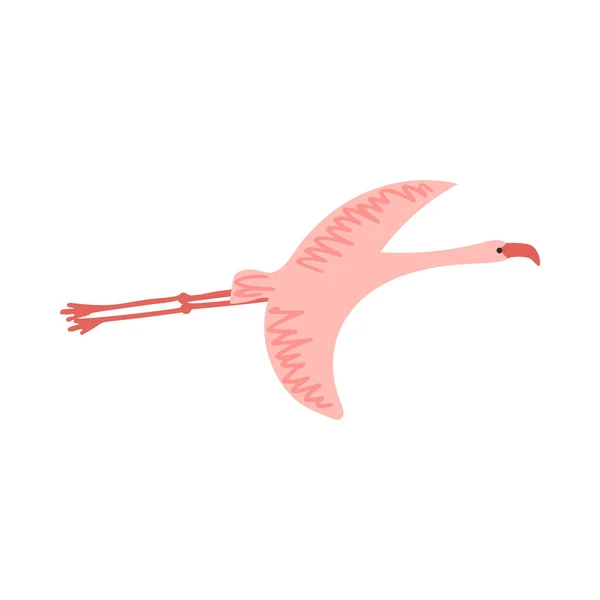 Flying cute pale pink with open wings flamingo — Stock Vector