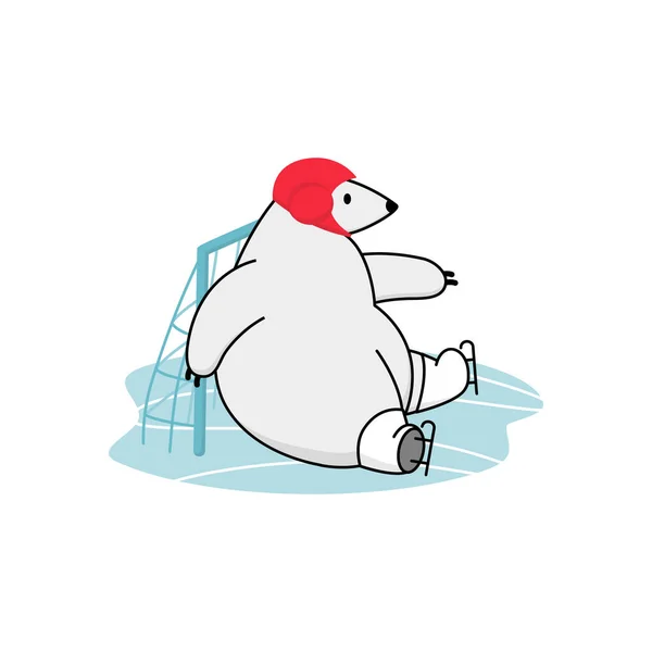 Πολική αρκούδα προπόνηση χόκεϊ επί πάγου. Αστεία κινούμενα σχέδια μασκότ χειμερινό άθλημα — Διανυσματικό Αρχείο