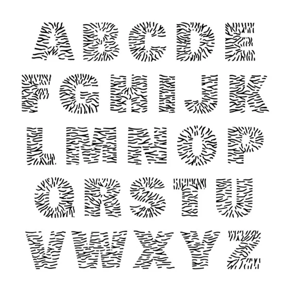 Тигриный алфавит смелых букв из черных полос — стоковый вектор