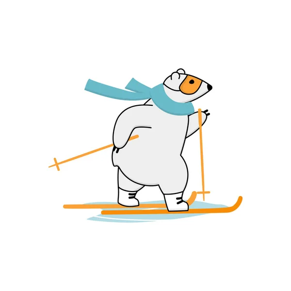 Полярный медведь катается на лыжах. Лыжные гонки вне зимних видов спорта. — стоковый вектор